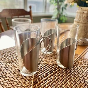 1970’s Vintage Set of 4 Danish Scanmalay Coffee Glasses Removable Steel Holders